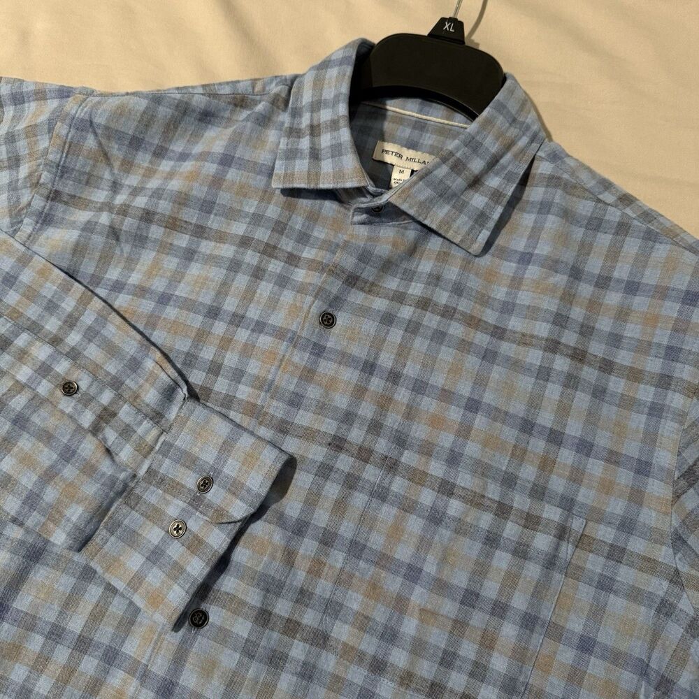 Peter Millar Men's Cottage Blue White Rock Cotton Sport Shirt - M